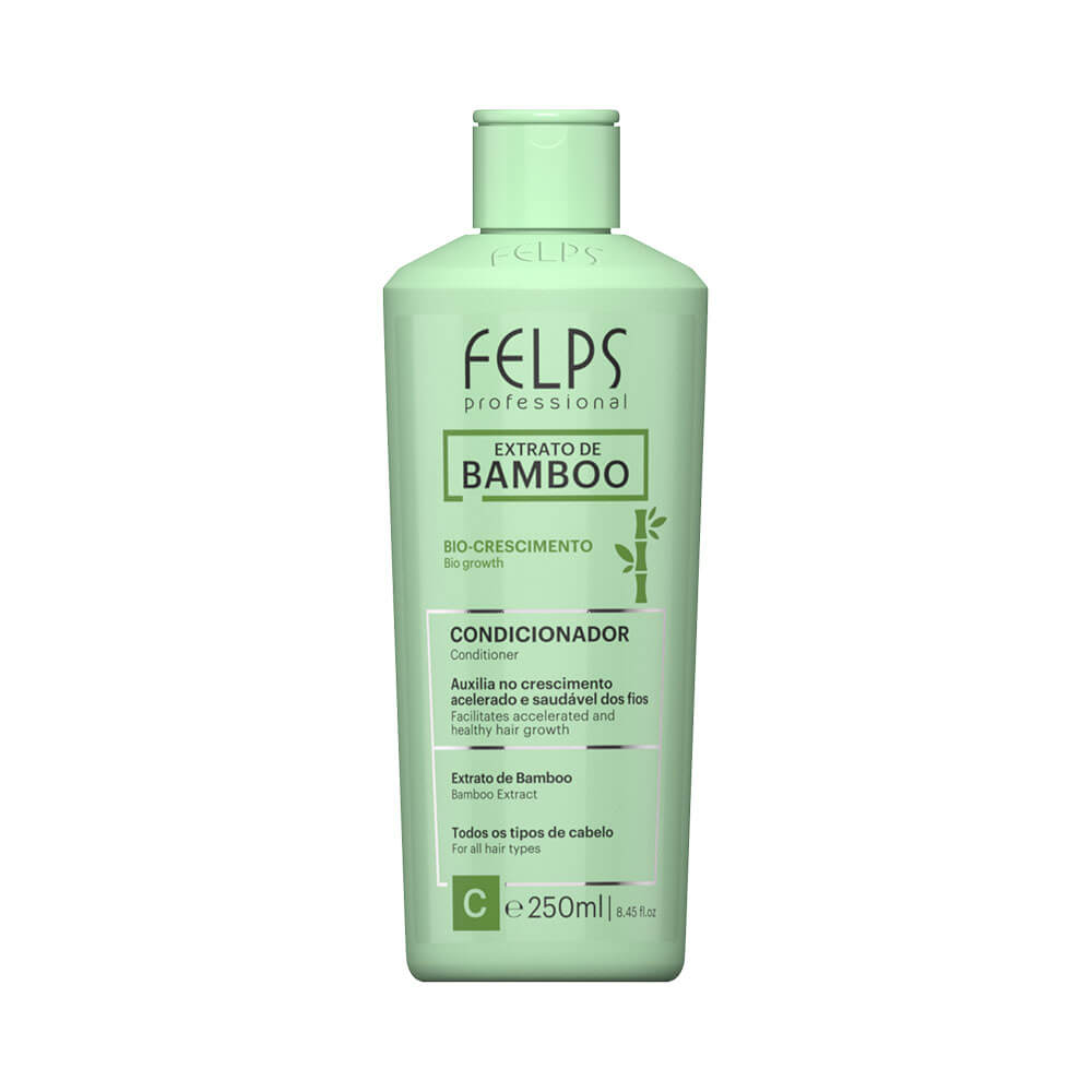 Condicionador Felps Professional Xmix Extrato de Bamboo 250ml - frasco verde claro com ilustração de bambu