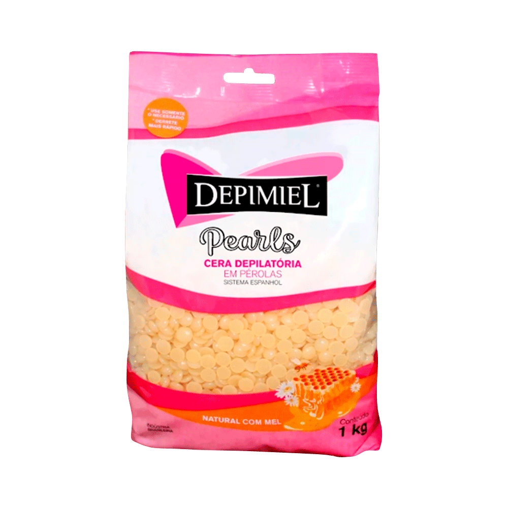 Cera Depilatória Depimiel Granulada Mel 1Kg - embalagem com grânulos amarelo claro