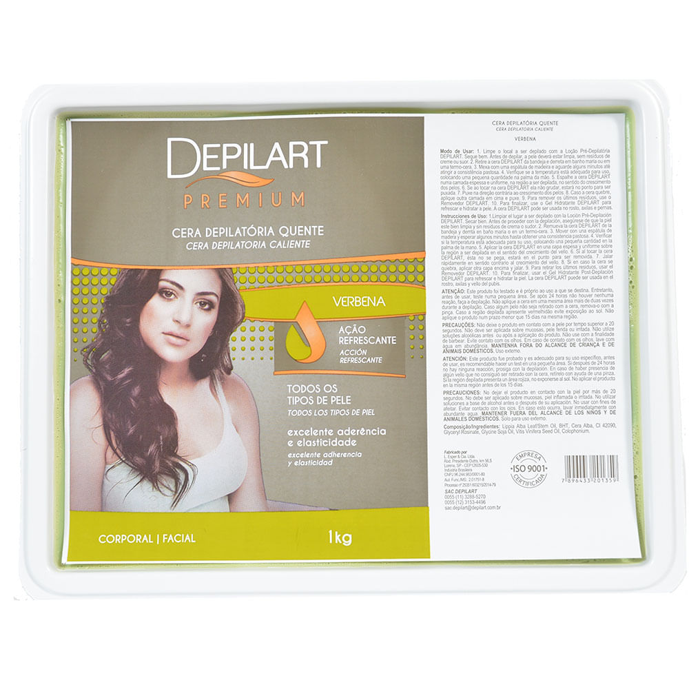 Cera Quente Depilart Premium Verbena 1000g - embalagem branca com rótulo verde