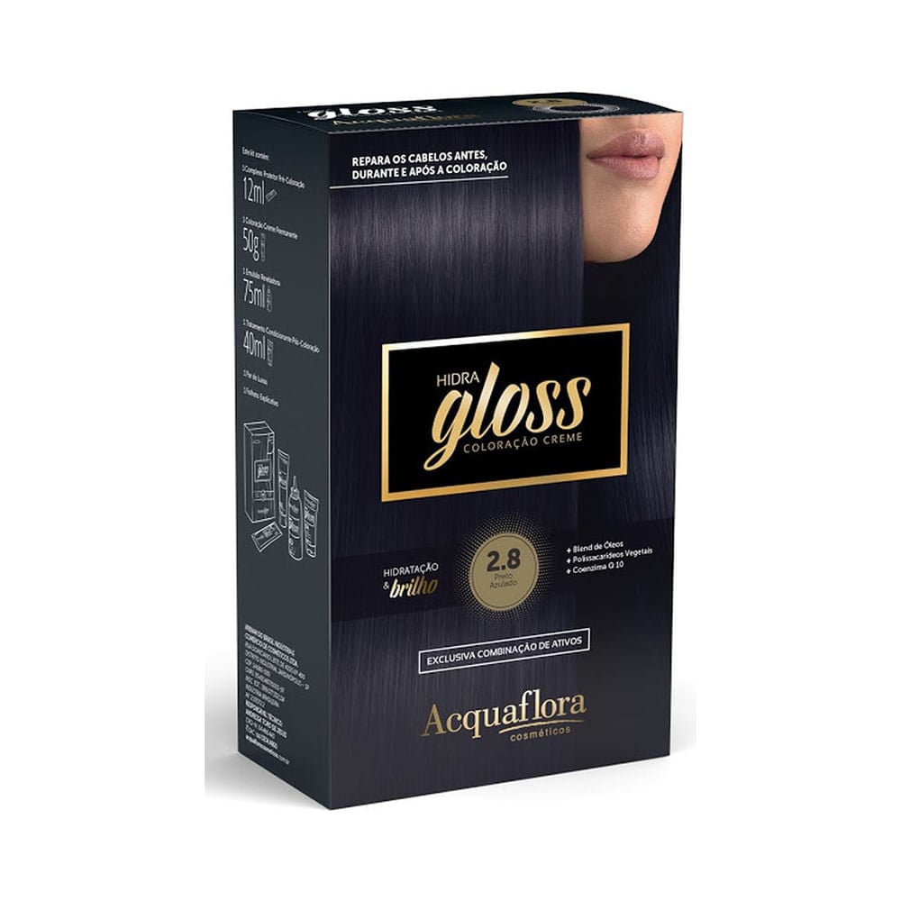 Embalagem da coloração Acquaflora Hidra Gloss 2.8 Preto Azulado