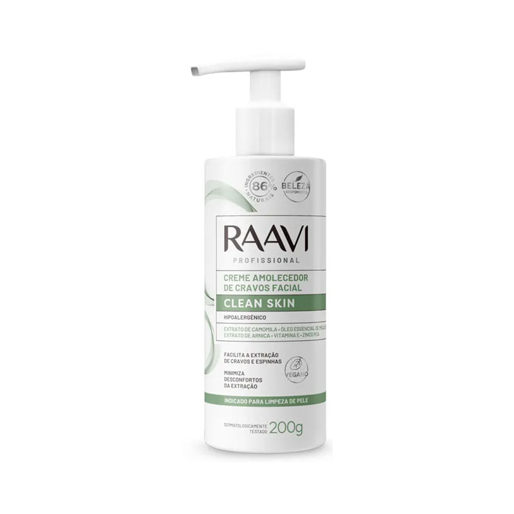 Creme Raavi Amolecedor de Cravos Facial Clean Skin 200g - embalagem branca com pump