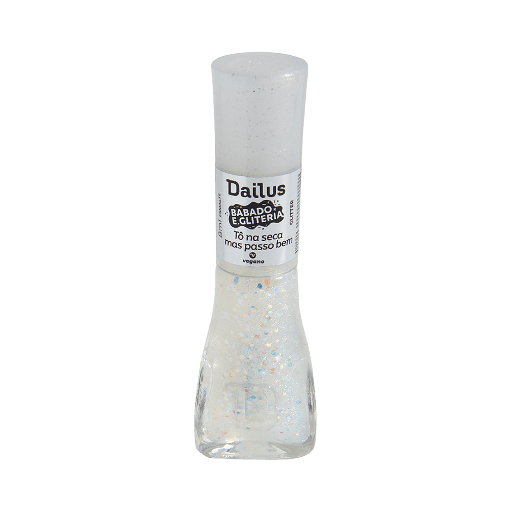 Frasco de esmalte transparente com glitter colorido Dailus Babado e Gliteria, 8ml