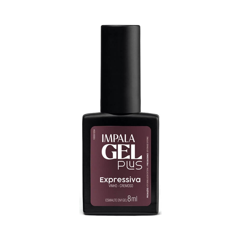 Frasco frontal do Esmalte Impala Gel Plus Expressiva vinho 8ml