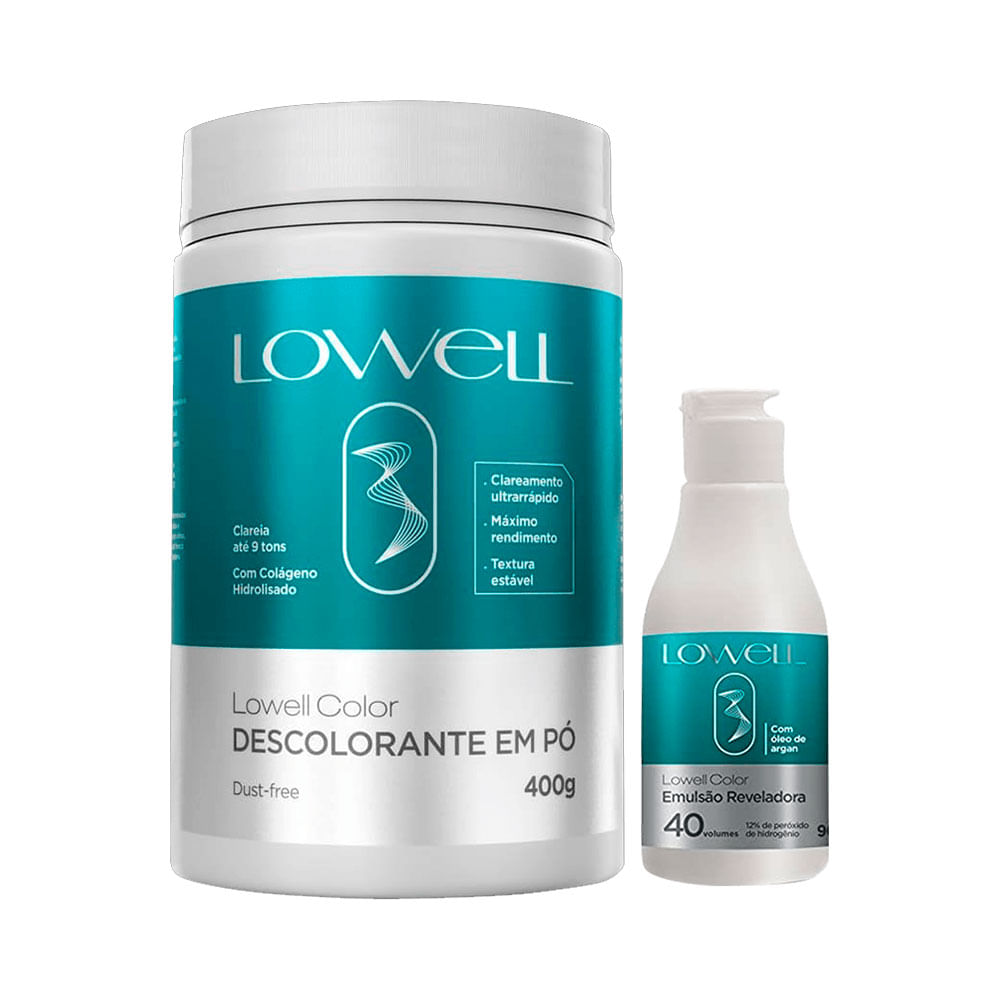 Kit Lowell Descolorante Dust Free 400g + Emulsão Reveladora 40 Volumes 90ml