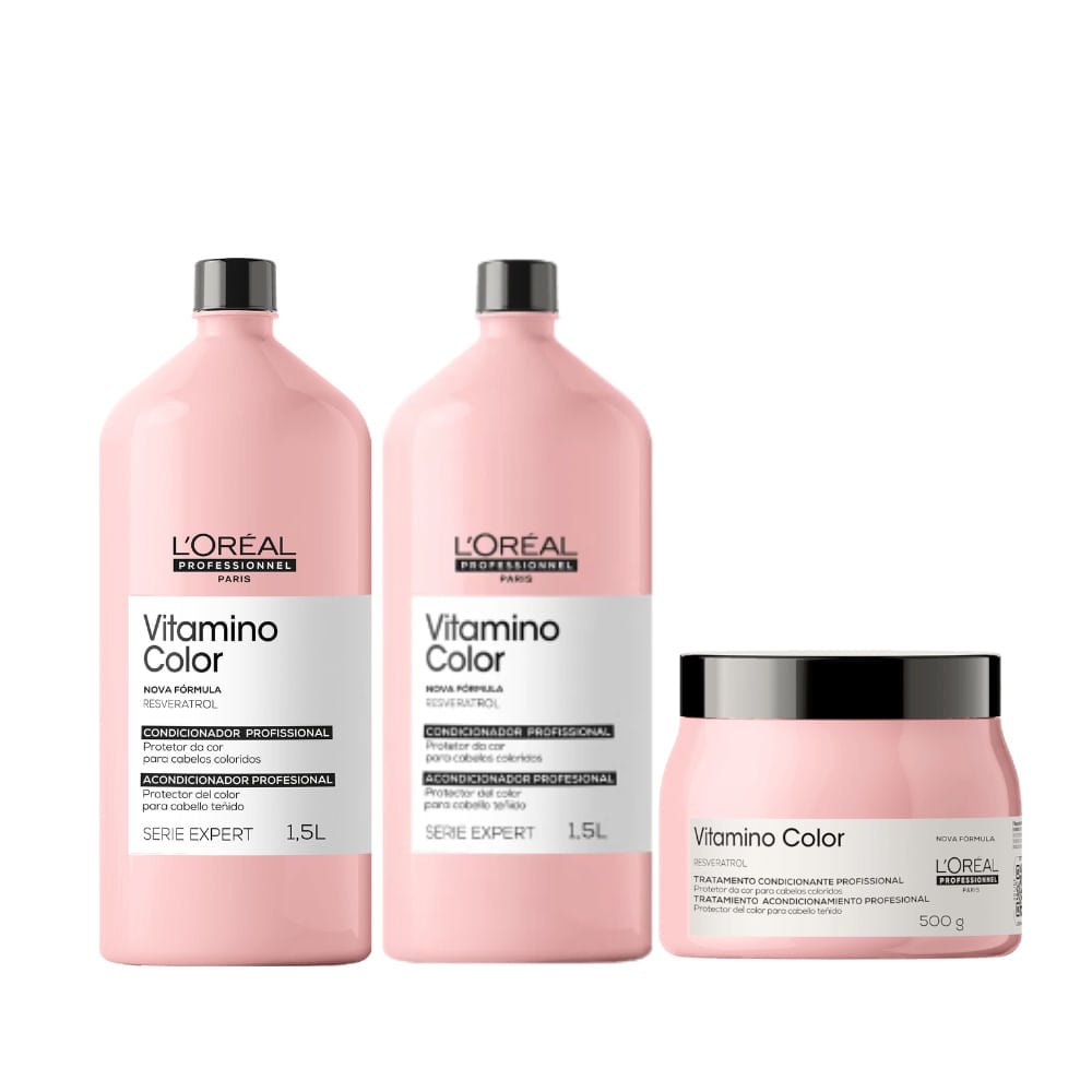 Kit L'Oréal Professionnel Serie Expert Vitamino Color: shampoo 1500ml, condicionador 1500ml e máscara 500g