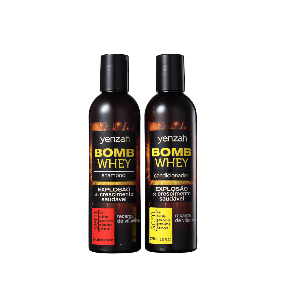 Kit Yenzah Whey Bomb shampoo e condicionador 240ml - embalagens pretas