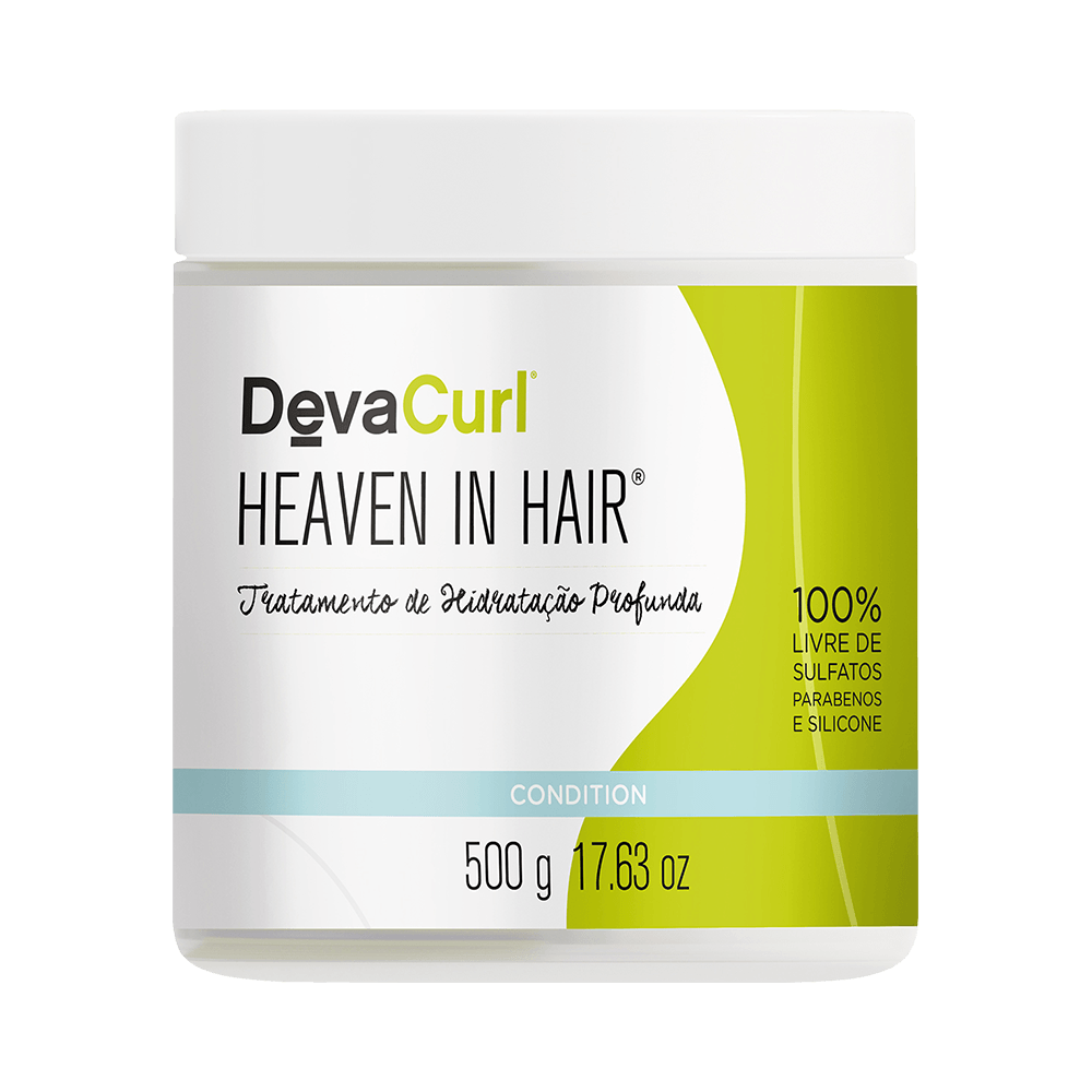 Máscara Deva Heaven in Hair 500g embalagem branca e verde-limão