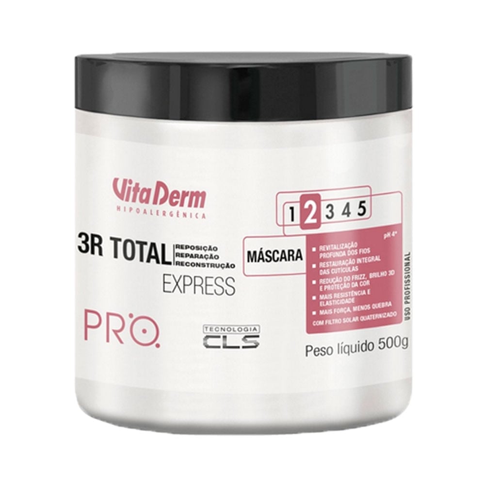 Pote da Máscara Vita Derm 3R Total Express 500g - embalagem branca com tampa preta