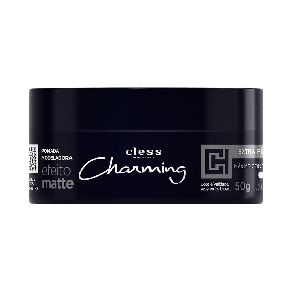 Pomada Modeladora Cless Charming Efeito Seco 50g - embalagem preta, acabamento matte
