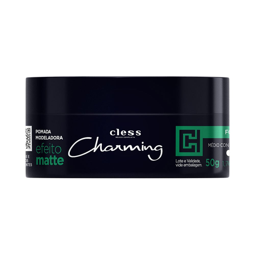Pomada Modeladora Cless Charming Forte 50g - embalagem preta com tampa