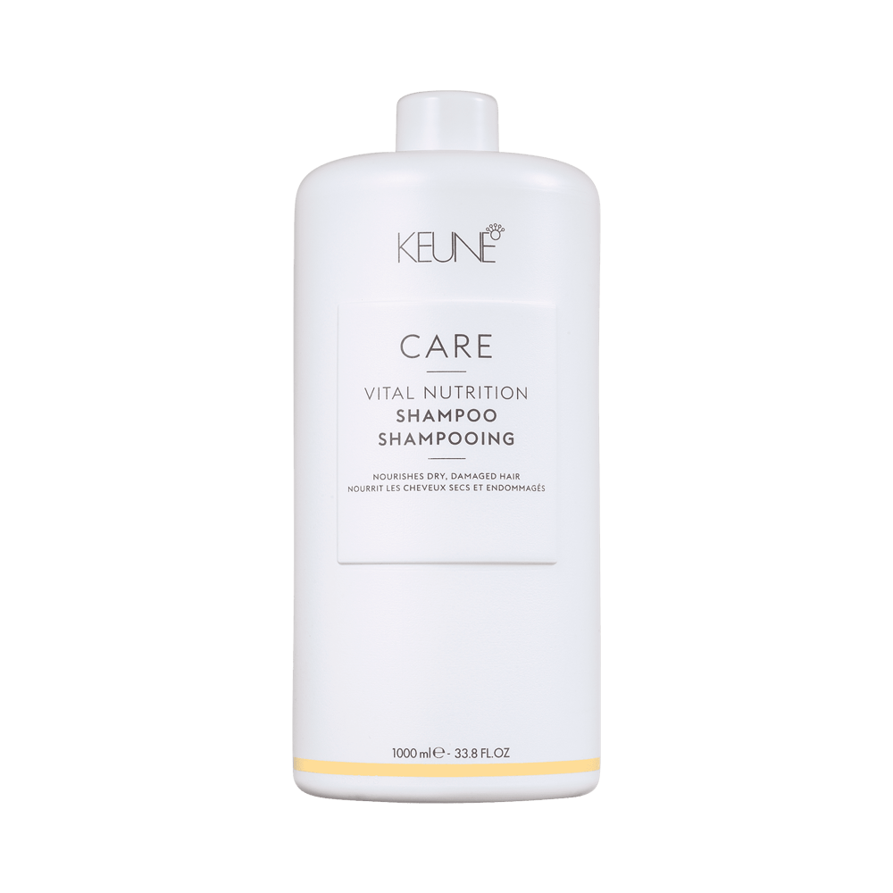 Shampoo Keune Care Vital Nutrition 1000ml - embalagem frontal branca com detalhes amarelos