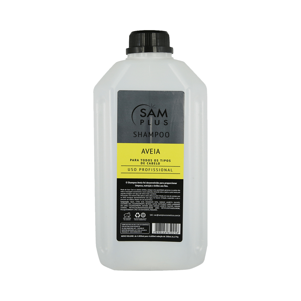 Frasco do Shampoo Samplus Aveia 4800ml com design octogonal e bico preto