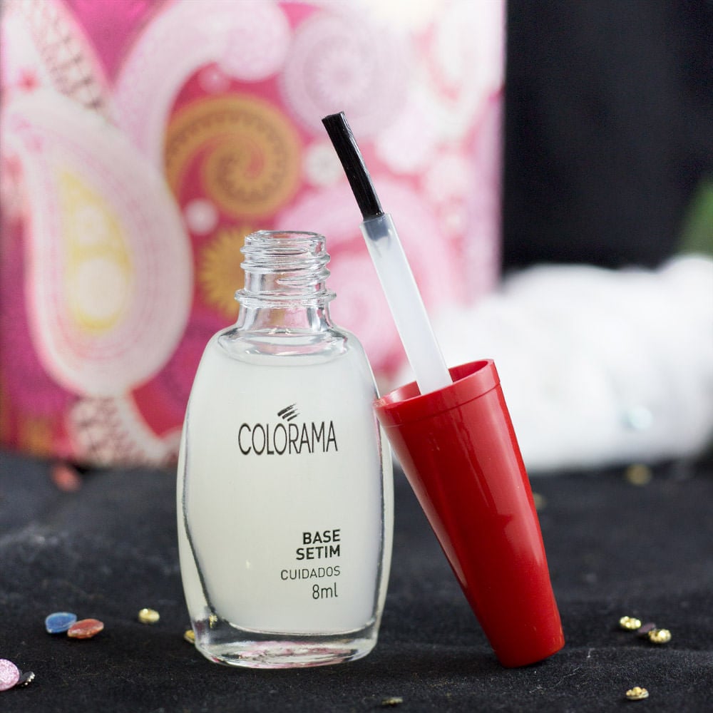 Esmalte Colorama Base Setim frasco transparente com tampa vermelha