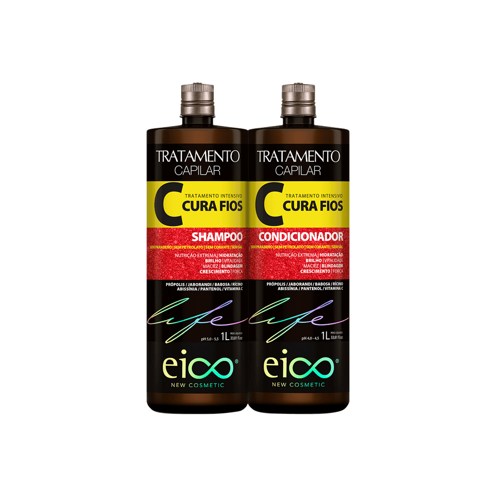 Kit Eico Life Cura Fios Shampoo 1000ml + Condicionador 1000ml
