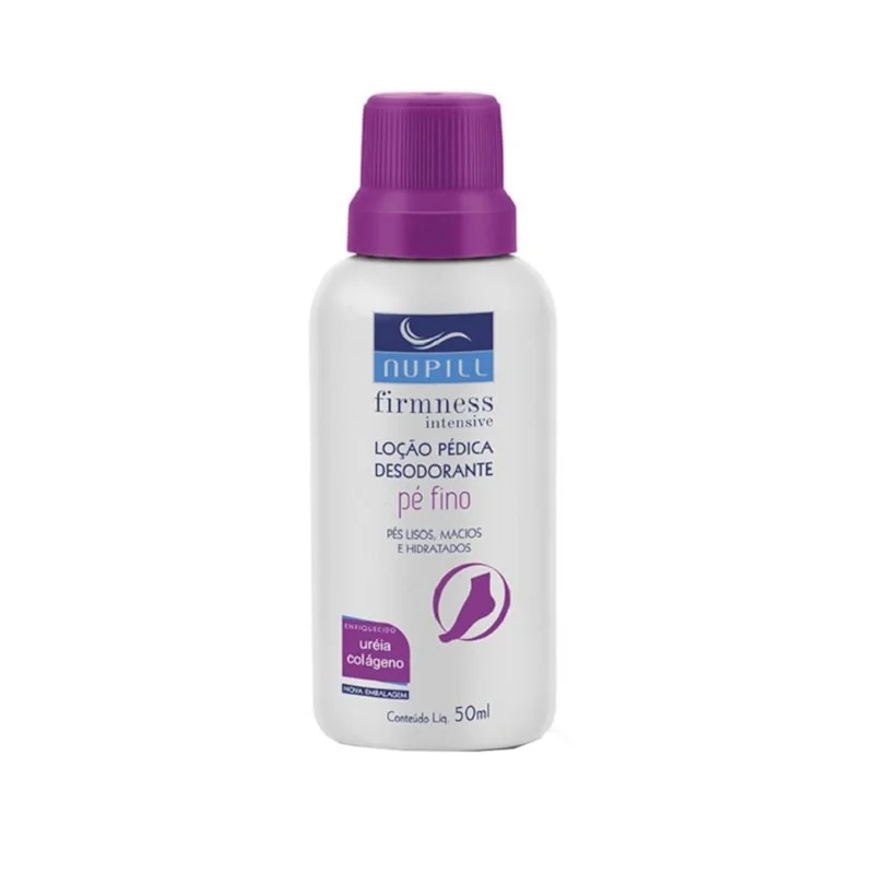 Loção Pé Fino Nupill Firmness Intensive 50ml em frasco branco com tampa roxa