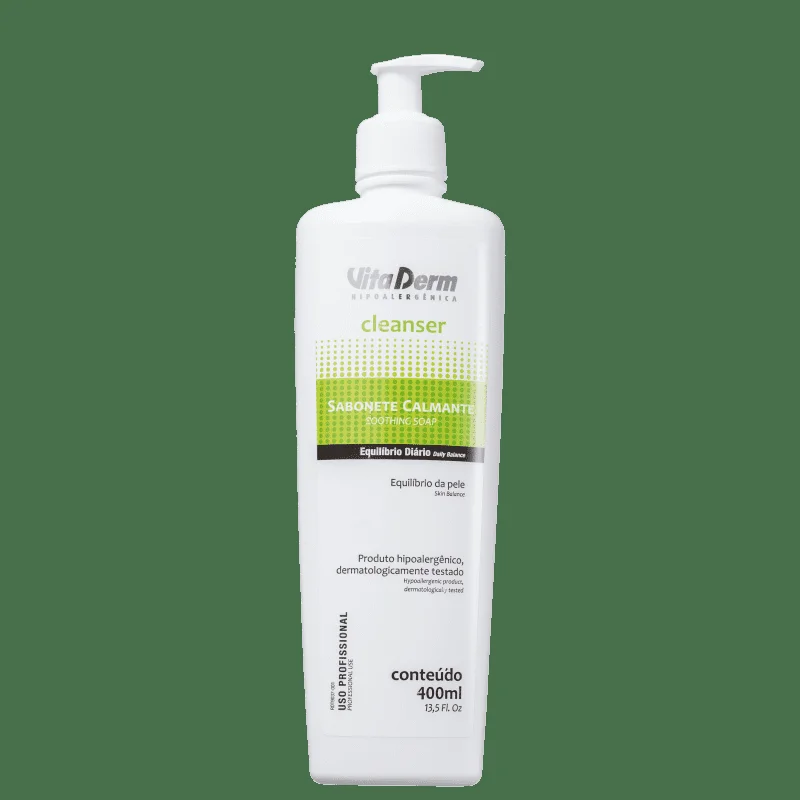 Detalhe do frasco do Sabonete Calmante Vita Derm Cleanser 400ml