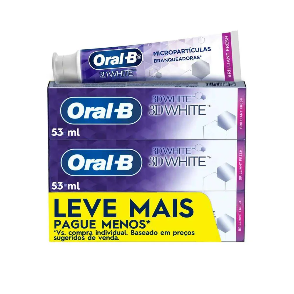Tubo do creme dental Oral-B 3D White com micropartículas branqueadoras