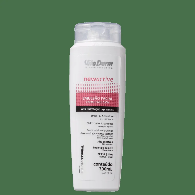 Emulsão Facial Vita Derm New Active FPS 35 200ml - embalagem com tampa transparente