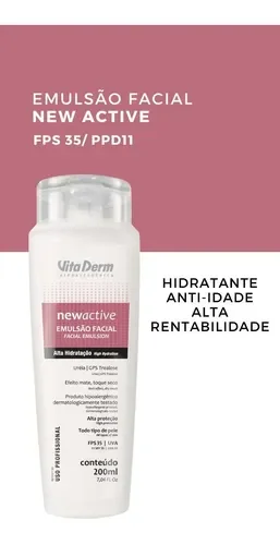 Detalhe da embalagem Emulsão Facial Vita Derm New Active FPS 35 200ml