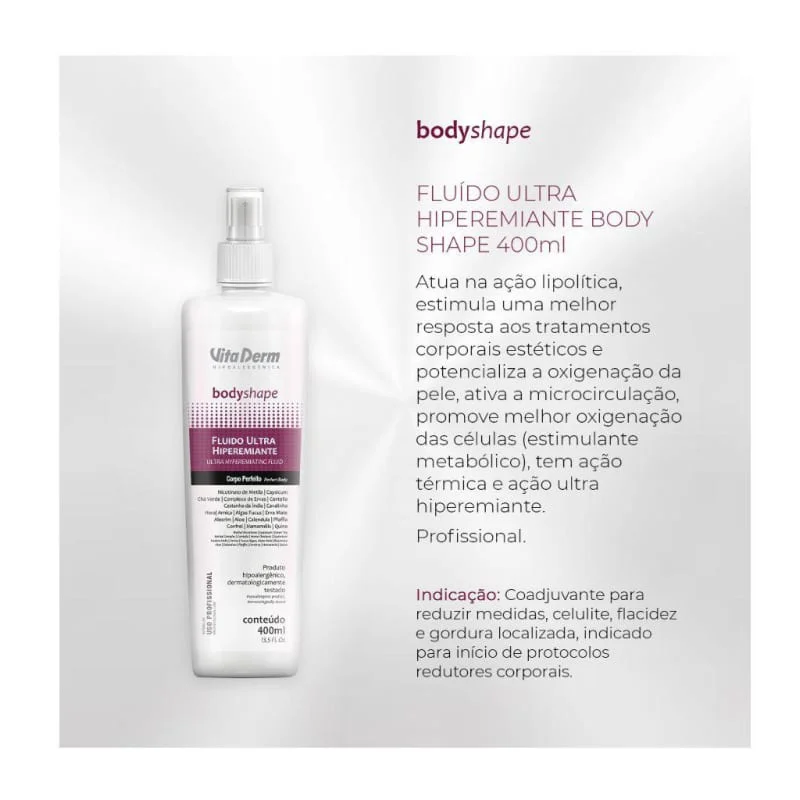 Fluido Ultra Hiperemiante Body Shape Vita Derm - destaque dos benefícios para tratamentos corporais