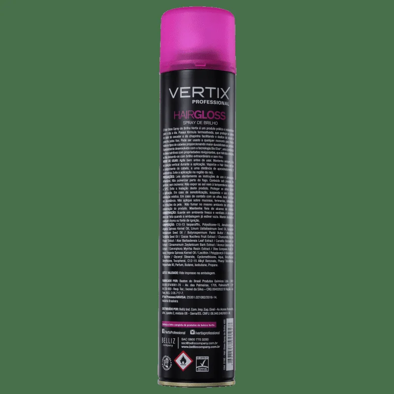 Spray de Brilho Vertix Gloss 400ml - embalagem preta com detalhes em rosa