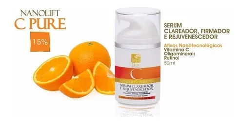 Frasco do sérum Vitamina C Nanolift com destaque para frutas cítricas