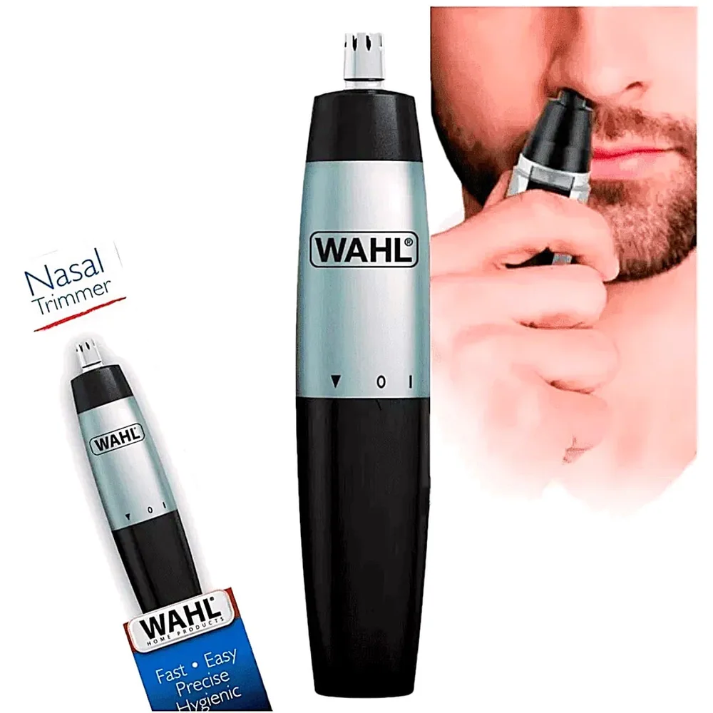 Aparador Wahl Trimmer em uso, destacando cabeça rotativa e design compacto