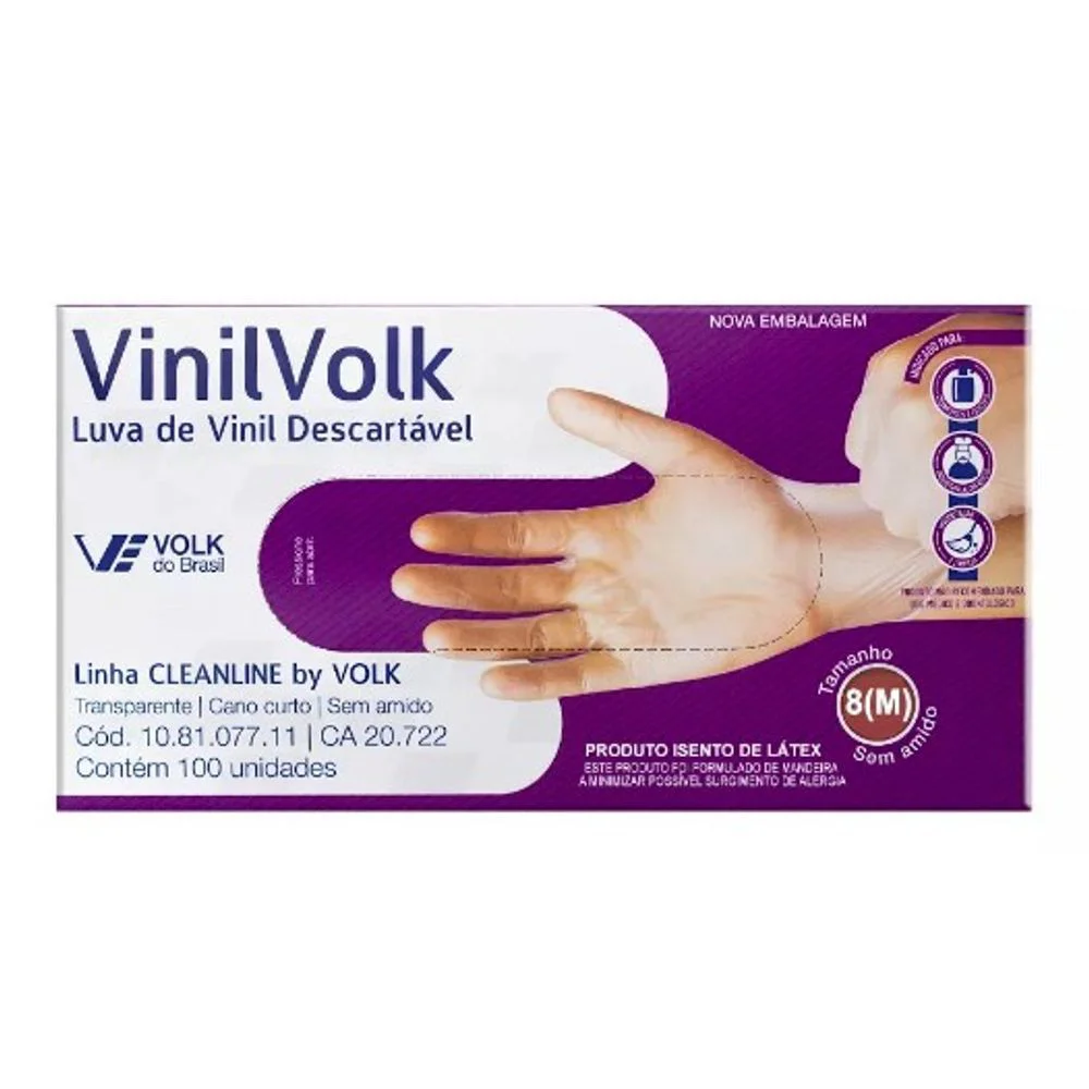 Embalagem Luva de Vinil Volk Cleanline 100 unidades tamanho M