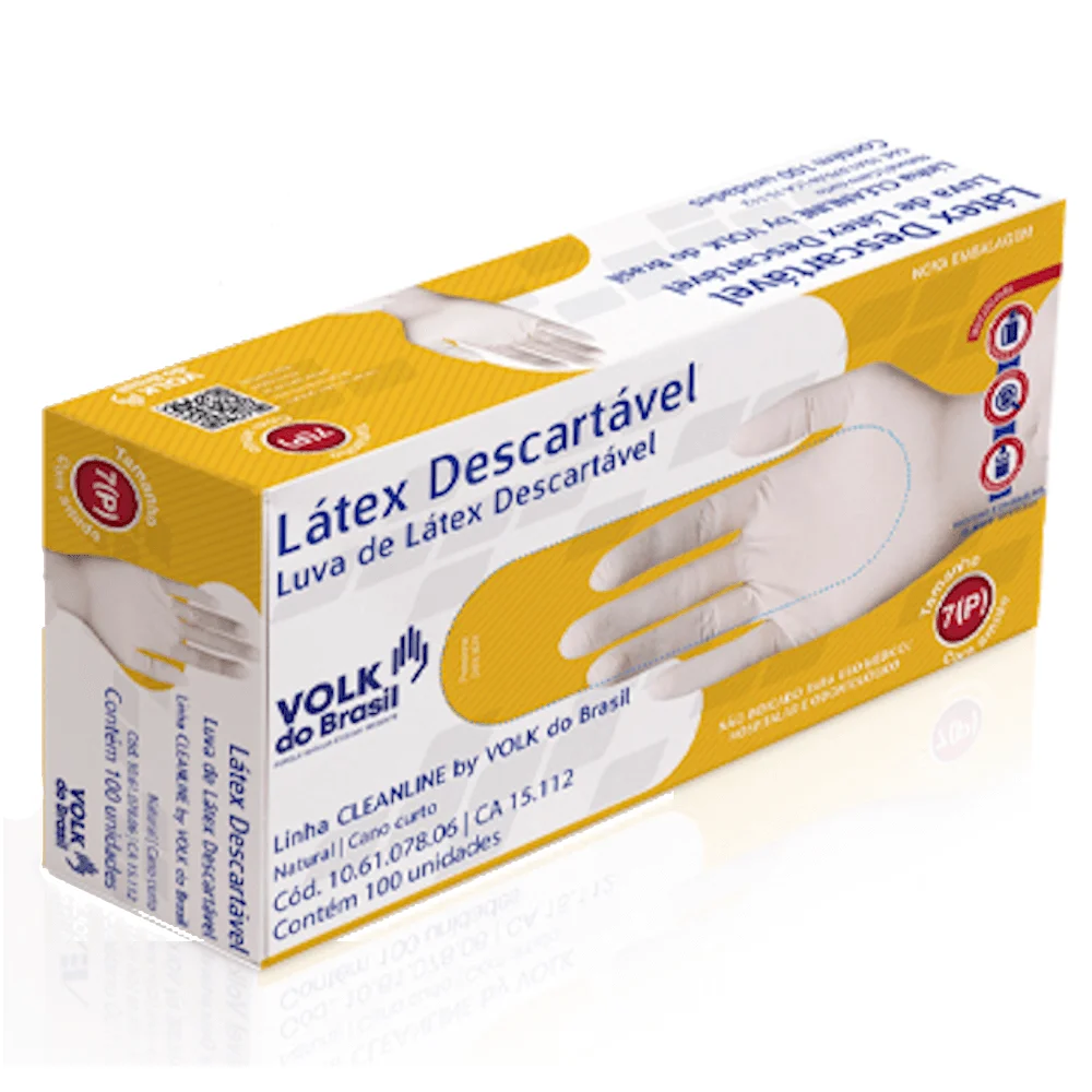 Embalagem Volk 100 unidades tamanho P, detalhe do design da caixa