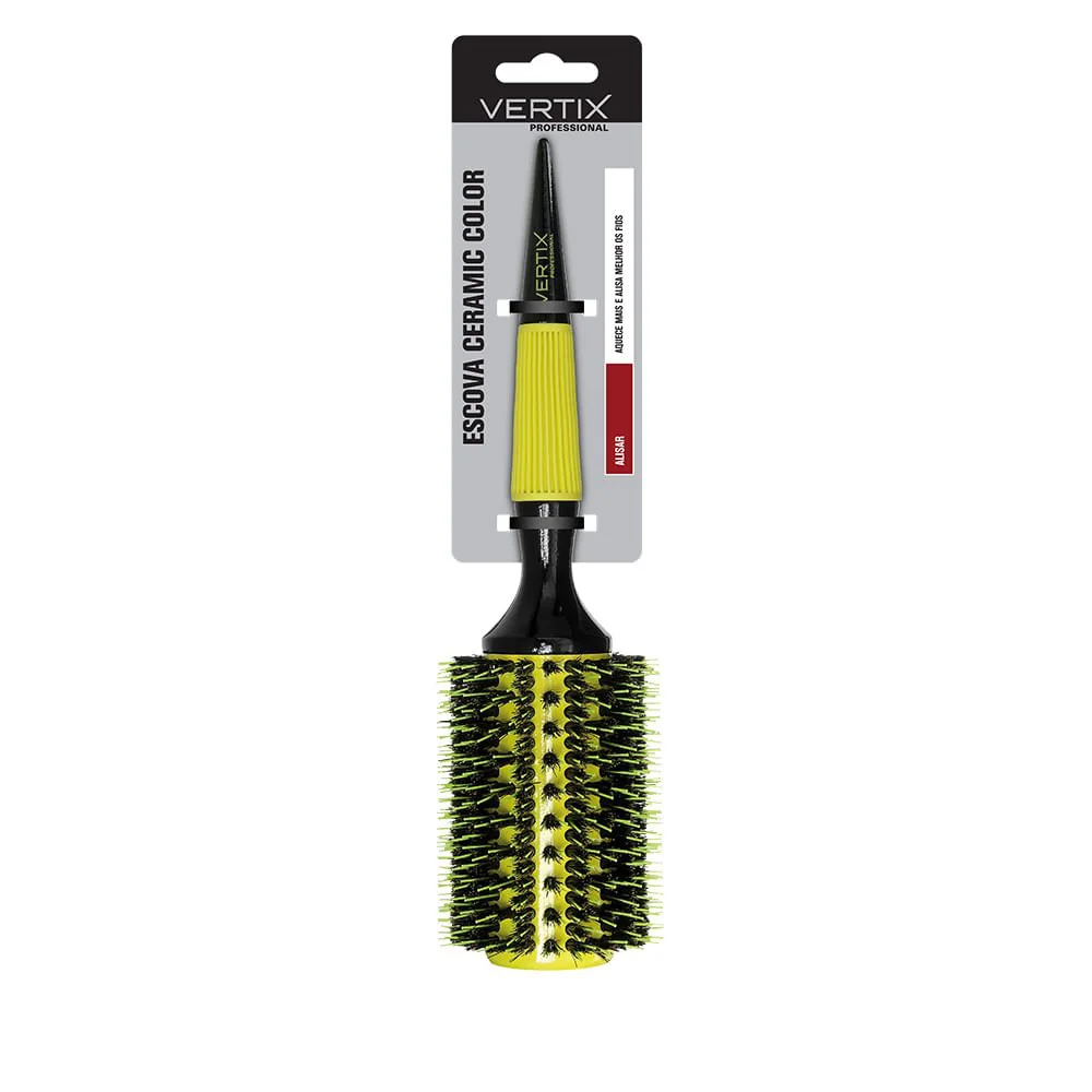 Escova Vertix Ceramic Color 43 embalada mostrando cabo e corpo cilíndrico