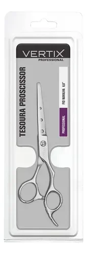 Tesoura Vertix 6.0 na embalagem mostrando medidas e marca