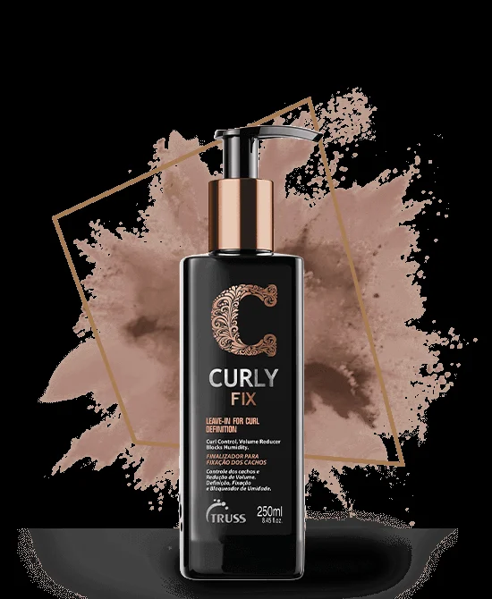 Produto Curly Fix Truss Professional em fundo preto com detalhes dourados