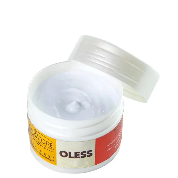 Condicionador Salvatore Oless 250ml em pote branco com rótulo amarelo e vermelho
