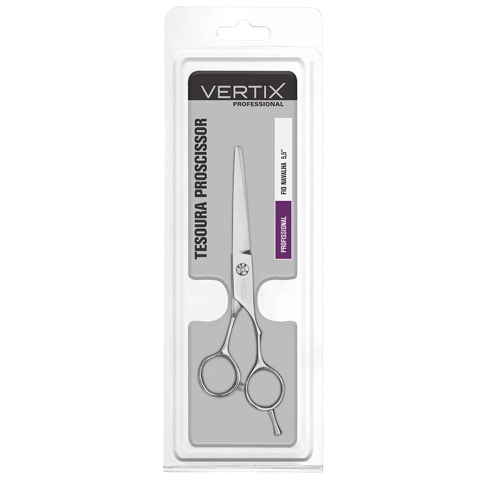 Tesoura Vertix Professional Fio Navalha 5.5 na embalagem