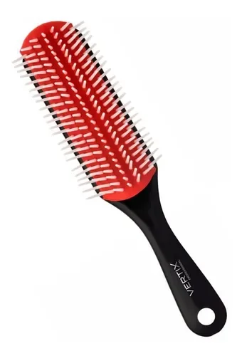 Vista lateral da Escova Vertix Styling Brush mostrando cerdas e cabo com furo para pendurar