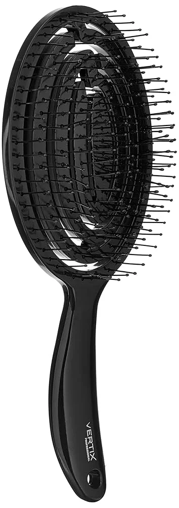 Escova Vertix Oval FlexStyle preta, vista lateral com cabo ergonômico