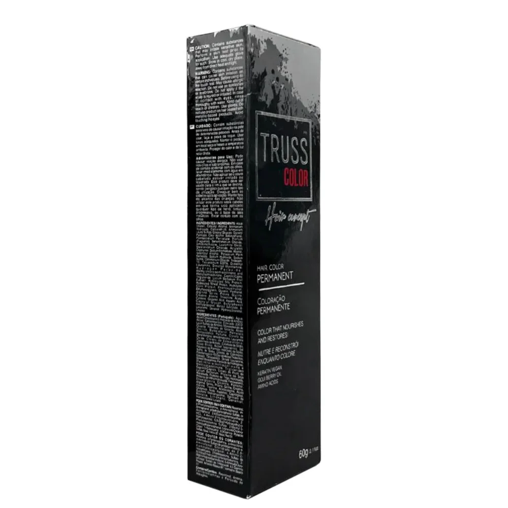 Embalagem e tubo da coloração Truss Color 6.1 mostrando detalhes do produto