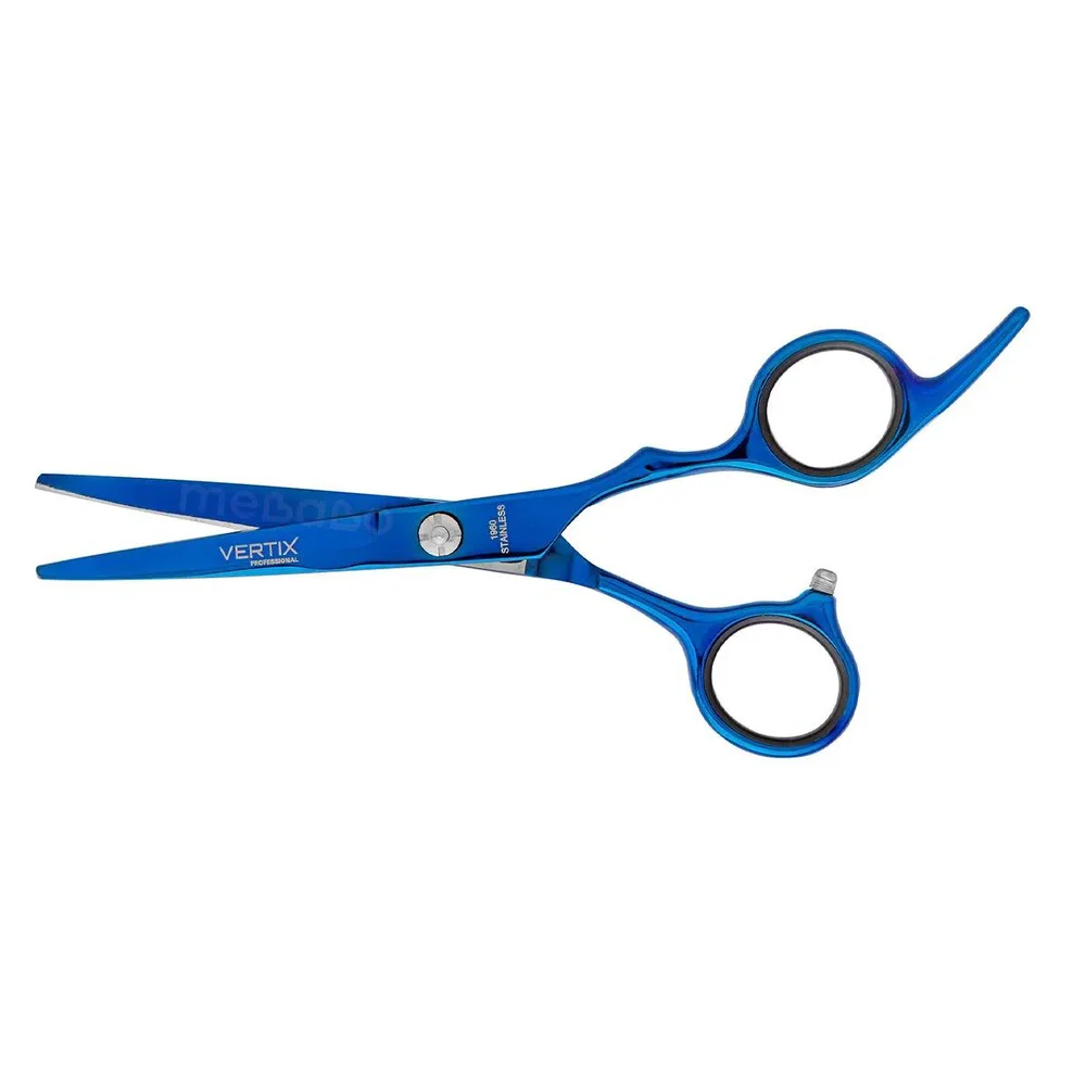 Detalhe da Tesoura Vertix Navalha Blue Titanium 5.5 com parafuso ajustável