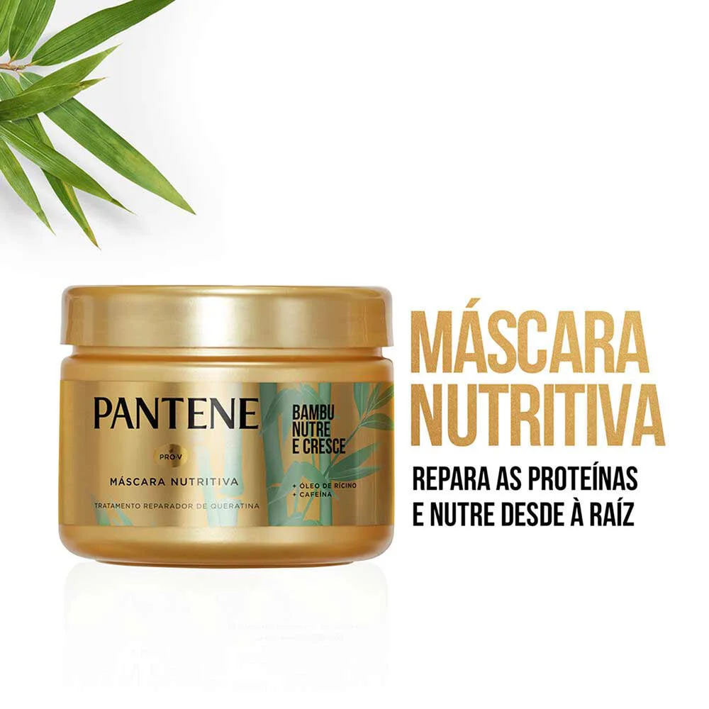 Máscara Pantene Bambu Nutritiva com destaque dos benefícios na embalagem