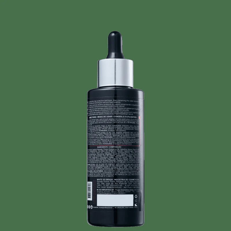 Verso do frasco do Ultra Concentrated Truss Booster Vegan 100ml com informações de uso