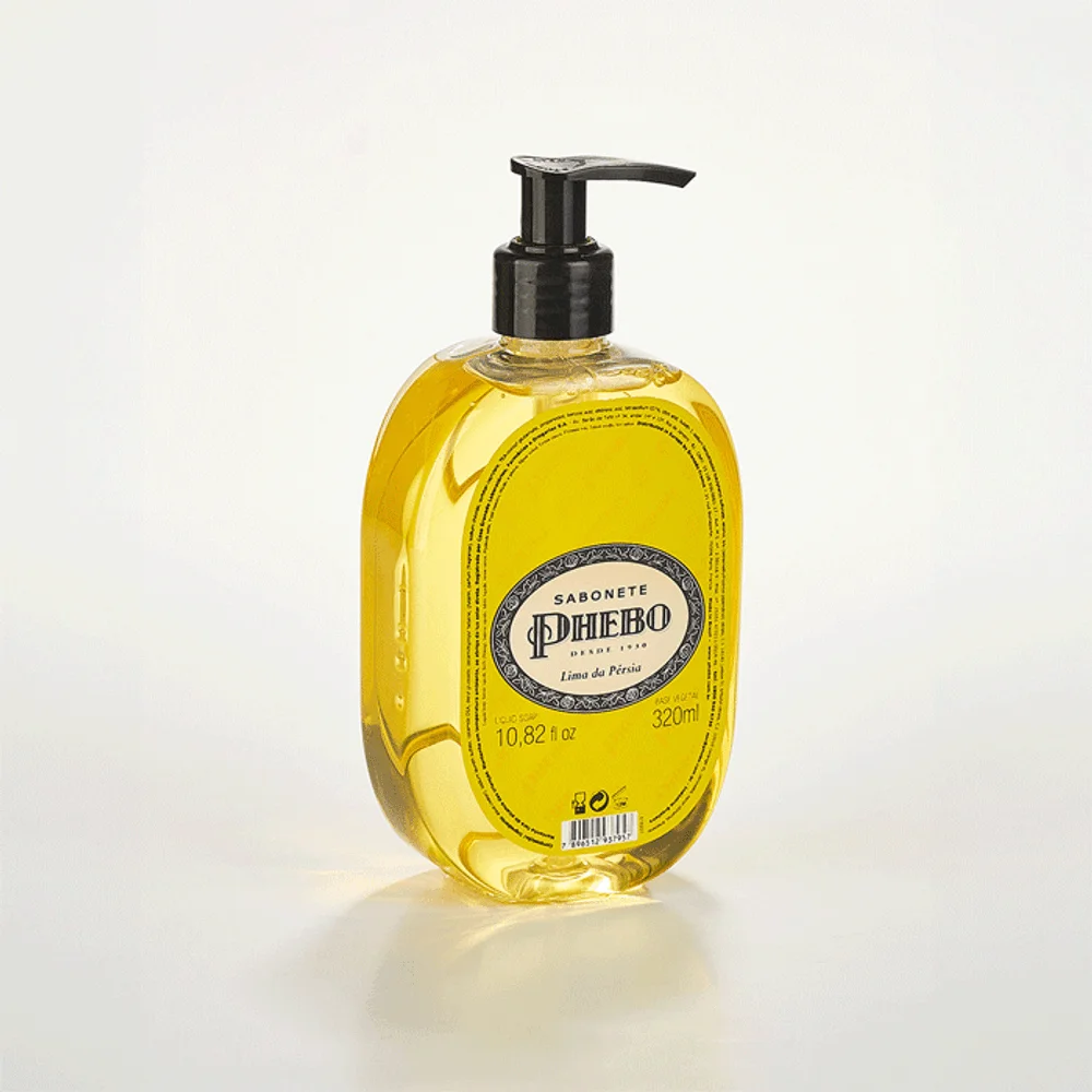 Detalhe do rótulo e volume do Sabonete Líquido Phebo Lima da Pérsia 320ml