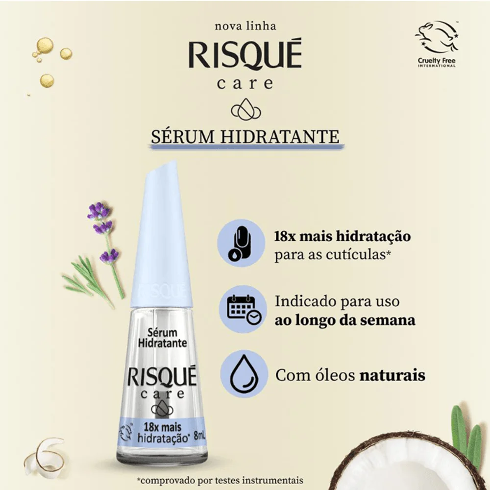 Imagem informativa do Sérum Hidratante Risqué Care com benefícios