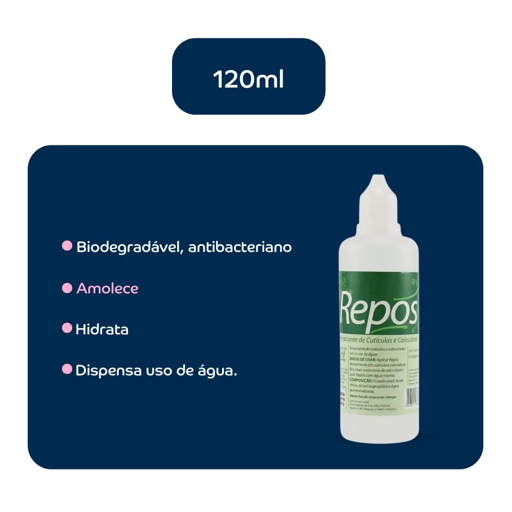 Imagem promocional do Creme Amaciante Repos 120ml destacando benefícios