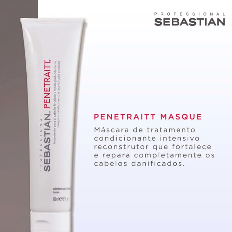 Máscara Sebastian Penetraitt ao lado de descrição do produto