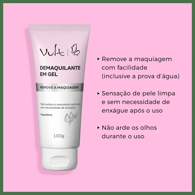 Demaquilante em Gel Vult Care 100g destaque sobre fundo colorido