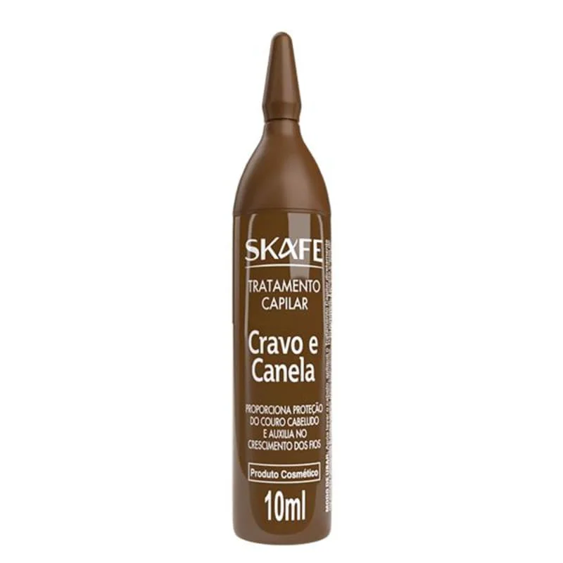 Ampola de tratamento capilar Skafe Cravo e Canela 10ml em fundo branco