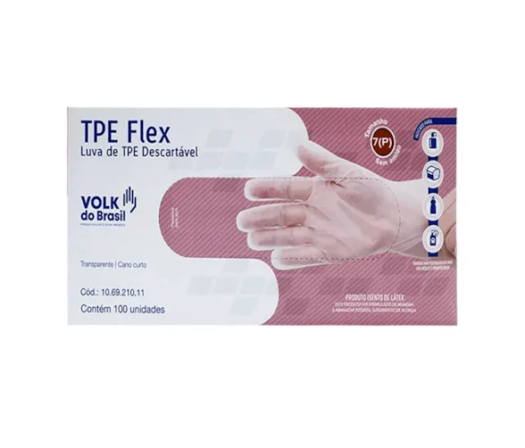 Embalagem Luva Volk TPE Flex Transparente 100 unidades