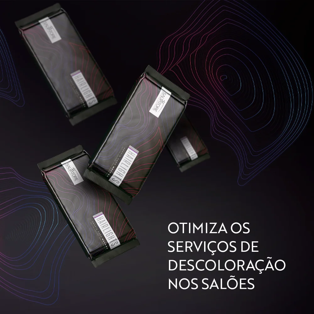 Quatro embalagens do Papel para Mechas Salvatore Hair Lights sobre fundo preto