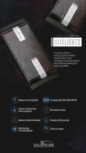 Embalagem preta do Papel para Mechas Salvatore Hair Lights destacando benefícios