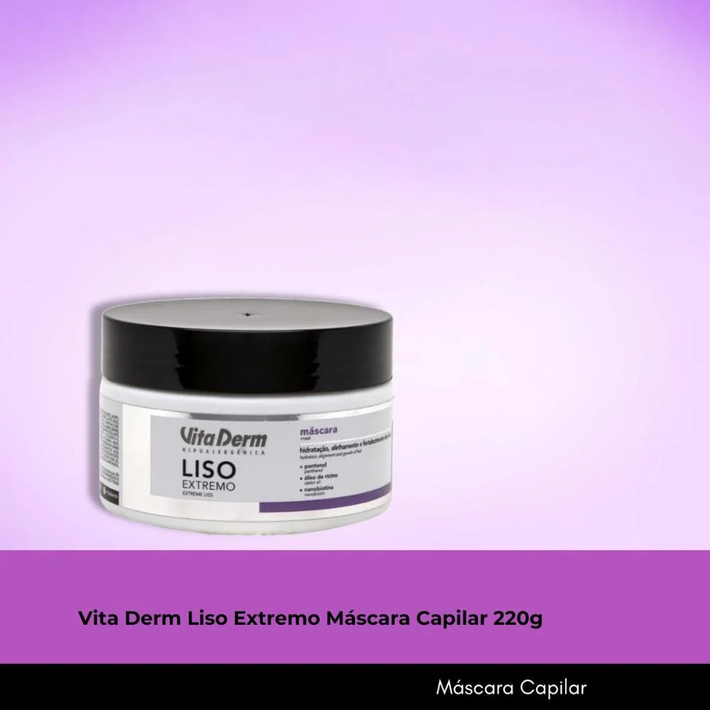 Pote da Máscara Vita Derm Liso Extremo 220g com fundo degradê